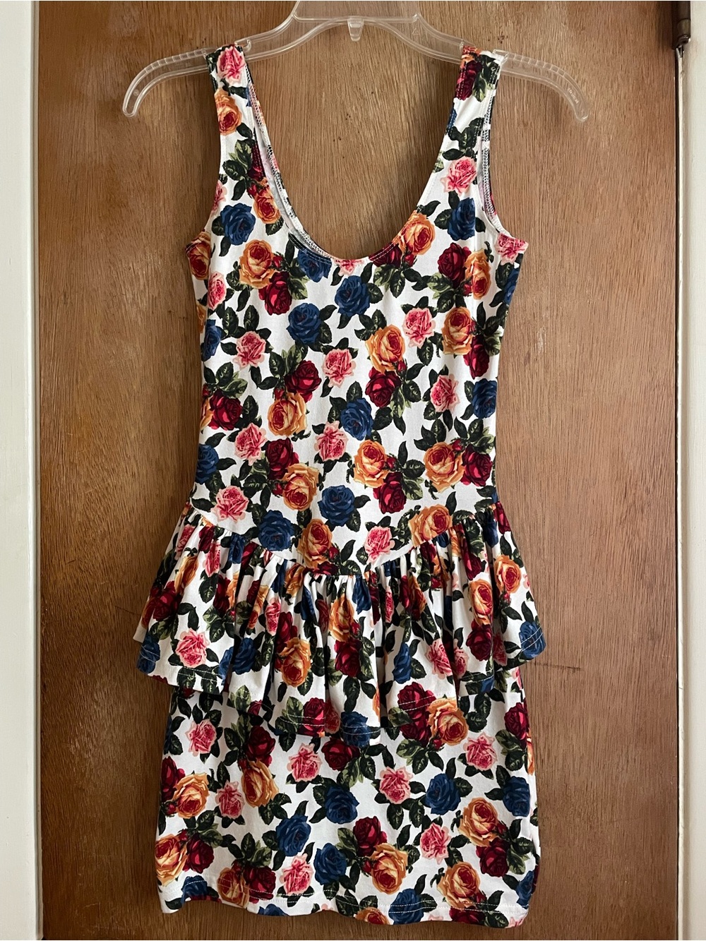 Floral Peplum Girls' Dress - Multicolor Rose Print